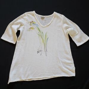 Artistic White Floral Women's Tunic Top